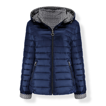 Plus Size Dwustronna Lekka Kurtka Przejściowa Z Kapturem  GRANATOWA