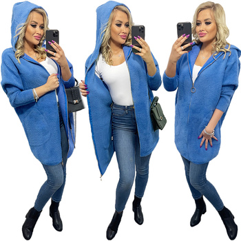 Alpaka Płaszcz z Kapturem Zapinany Na Suwak Wełna  Oversize JEANS