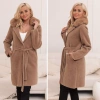 Alpaka Z Futerkiem Ciepły Płaszcz Z Paskiem CAMEL