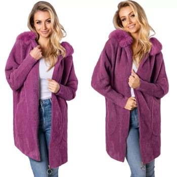 Z Futerkiem Płaszcz Alpaka Na Suwak Wełna Ciepły WRZOSOWY