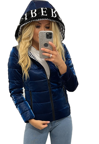 Pięknie Połyskująca Kurtka Damska Lekka GRANATOWA