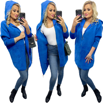 Alpaka Płaszcz z Kapturem Zapinana Na Suwak Wełna Oversize CHABROWY