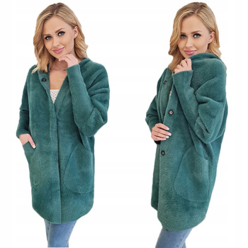 Alpaka Płaszcz Oversize z Kapturem ZGASZONY ZIELONY