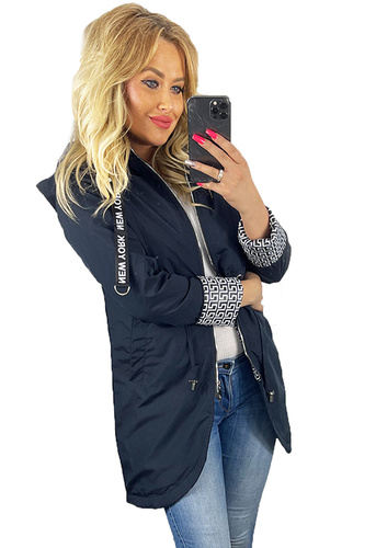 Parka Taliowana Damska Kurtka z Kapturem GRANATOWA