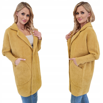 Bardzo Miękki Płaszcz Z Alpaki Owersize MUSZTARDOWY