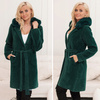 Alpaka Z Futerkiem Ciepły Płaszcz Z Paskiem BUTELKOWA ZIELEŃ