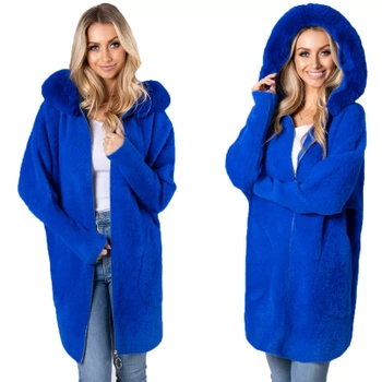 Z Futerkiem Płaszcz Alpaka Na Suwak Wełna Ciepły CHABROWY