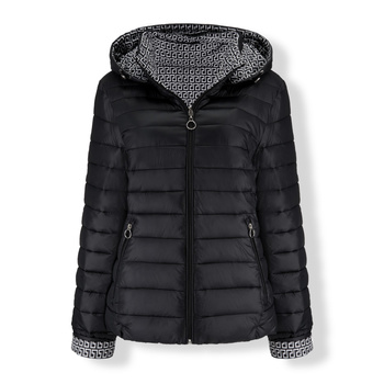 Plus Size Dwustronna Lekka Kurtka Przejściowa Z Kapturem CZARNA