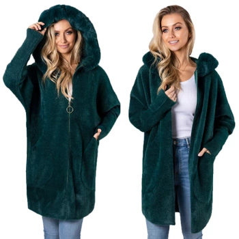 Z Futerkiem Płaszcz Alpaka Na Suwak Wełna Ciepły BUTELKOWA ZIELEŃ