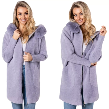 Z Futerkiem Płaszcz Alpaka Na Suwak Wełna Ciepły SZARY