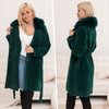 Alpaka Z Futerkiem Ciepły Płaszcz Z Paskiem BUTELKOWA ZIELEŃ