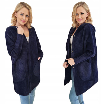 Alpaka Płaszcz Oversize z Kapturem GRANATOWY