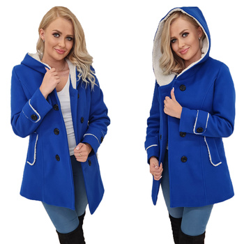 Włoski Płaszcz Z Kapturem Ciepły Z Kożuszkiem CHABROWY