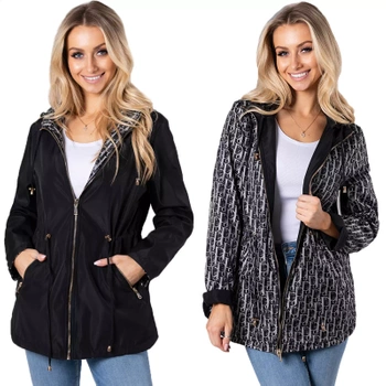 Dwustronna Wygodna Parka Kurtka Z Kapturem Taliowana CZARNA