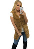 Długa Damska Mięciutka Futrzana Zapinana Kamizelka CAMEL