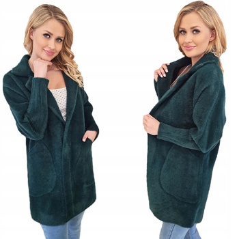 Bardzo Miękki Płaszcz Z Alpaki Owersize BUTELKOWA ZIELEŃ