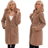Alpaka Z Futerkiem Ciepły Płaszcz Z Paskiem CAMEL