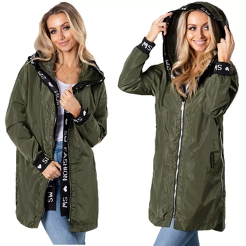 Prosty Lekki Płaszcz Luźna Kurtka Parka z Napisami KHAKI
