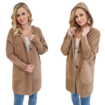 Alpaka Płaszcz Oversize z Kapturem CAMEL