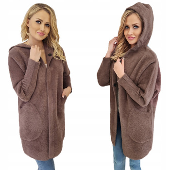 Alpaka Płaszcz Oversize z Kapturem CAPPUCCINO