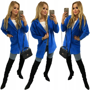 Damski Płaszcz z Alpaki  Oversize - Plus Size Duży Rozmiar 50 CHABROWY