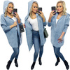 Alpaka Płaszcz z Kapturem Zapinana Na Suwak Wełna Oversize BABY BLUE