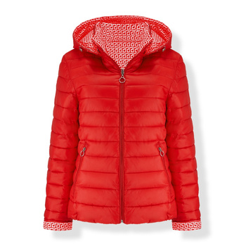 Plus Size Dwustronna Lekka Kurtka Przejściowa Z Kapturem CZERWONA