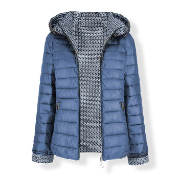 Plus Size Dwustronna Lekka Kurtka Przejściowa Z Kapturem JEANSOWA