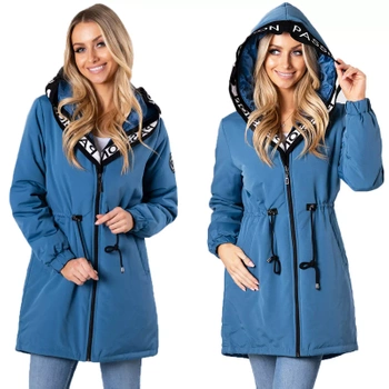 ASYMETRYCZNA PARKA PŁASZCZ Z KAPTUREM NIEBIESKA