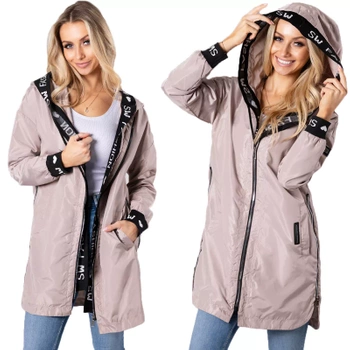 Prosty Lekki Płaszcz Luźna Kurtka Parka z Napisami BEŻOWA