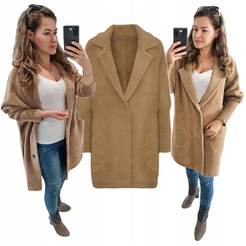 Damski Płaszcz z Alpaki  Oversize - Plus Size Duży Rozmiar 50 CAMEL