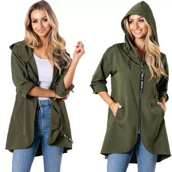 Letnia Asymetryczna Luźna Kurtka Parka Wiatrówka Kurtka KHAKI