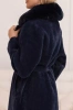 Alpaka Z Futerkiem Ciepły Płaszcz Z Paskiem GRANATOWY