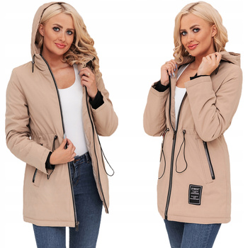 Wyszczuplająca Parka Kurtka Przejściowa Kaptur BEŻOWY