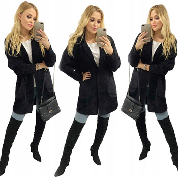 Damski Płaszcz z Alpaki  Oversize - Plus Size Duże Rozmiar 50 CZARNY