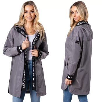 Prosty Lekki Płaszcz Luźna Kurtka Parka z Napisami STALOWA