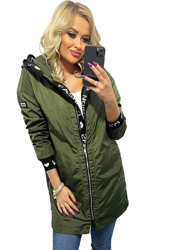 Prosty Lekki Płaszcz Luźna Kurtka Parka z Napisami KHAKI