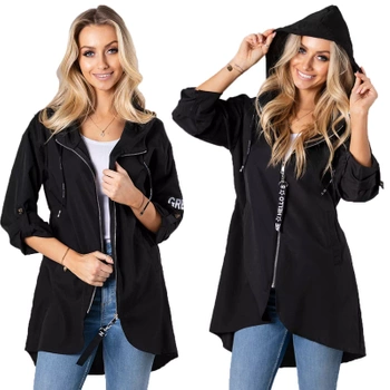 Letnia Asymetryczna Luźna Kurtka Parka Wiatrówka Kurtka CZARNA